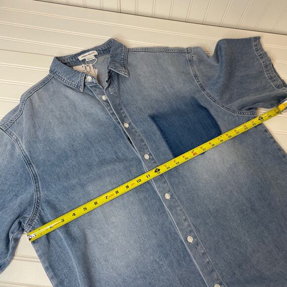 NWT Urban Revivo Men’s Blue Denim Short Sleeve Button Down Shirt Top Size M - Picture 7 of 8